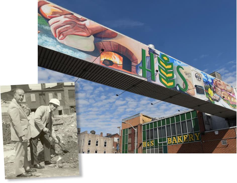 H&S Bakery bridge creative design in Baltimore Maryland with newspaper clip picture of when it all started
