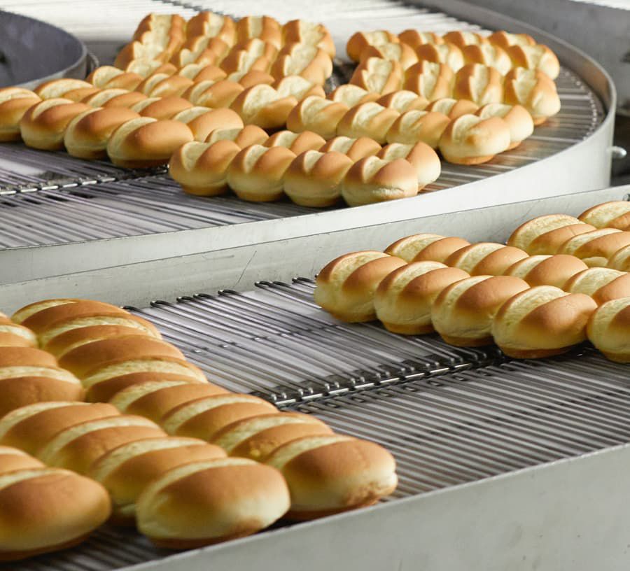 H&S Bakery Bread Rolls on conveyers